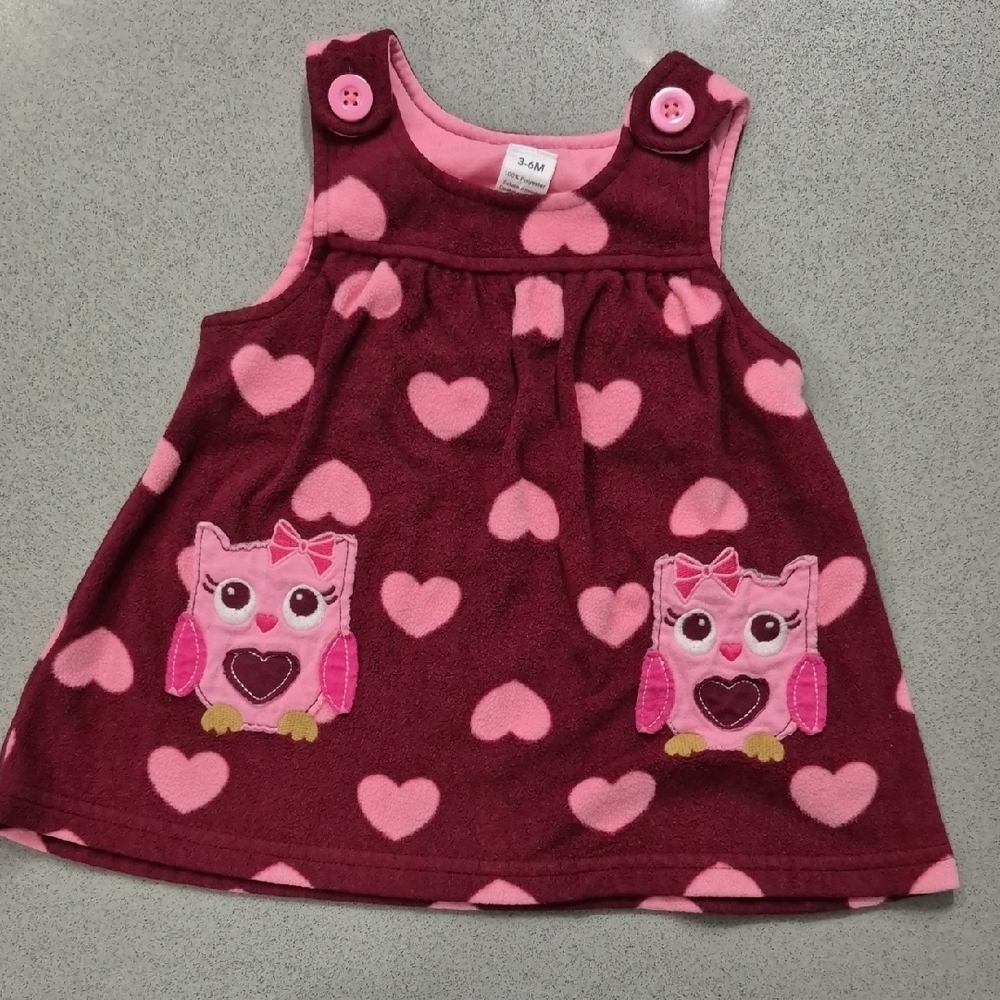 George Pink and Red Owl Heart Top 3-6 M
